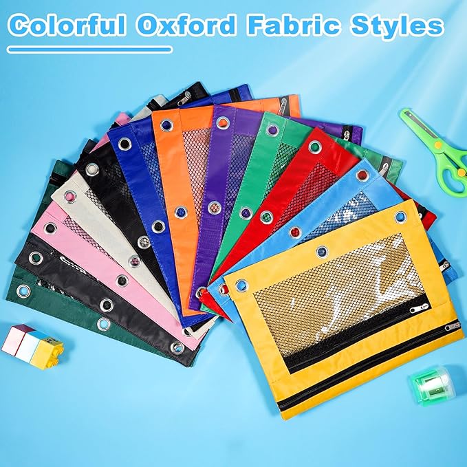 60PCS Pencil Pouches for 3 Ring Binder, 10x7.5 Inch Zippered Binder Pouch, Double Layer Clear PVC and Mesh Pencil Bags with Zipper for School Supplies Organization, Classroom, Travel and Home Storage