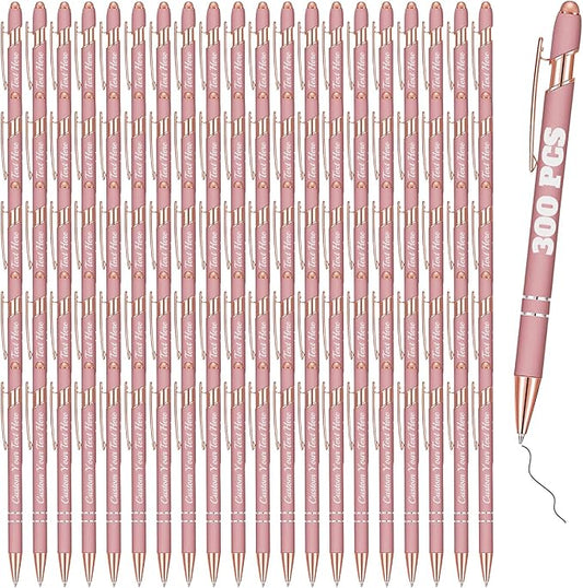 Personalized Pens Bulk 300 with Name Custom Engraving Ballpoint Pens with Stylus Tip Customized Smooth Writing Pens Personalized Gifts for Anniversary Birthday or Graduation(Gold Rose,Black Ink)