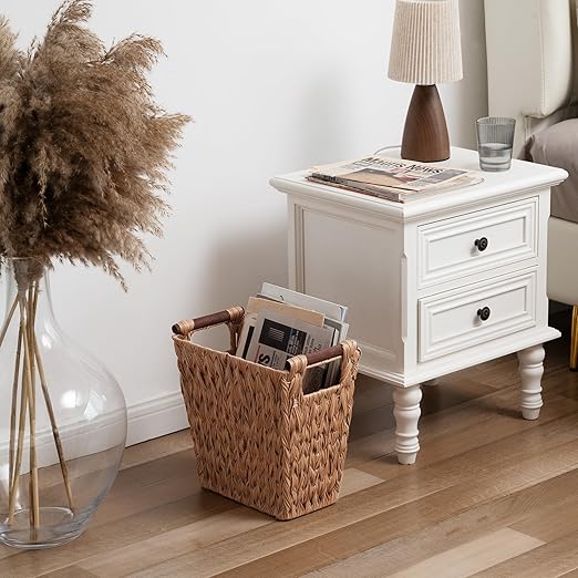 GRANNY SAYS Bathroom Wastebasket, Caramel Orange Woven Trash Can with Handles, Waterproof Wicker Waste Basket for Office, 2-Pack, 13" x 7 ½" x 12 ½"