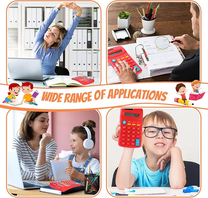 24 Pieces Basic Calculators for Students Small Pocket Size 8 Digit Display Mini Calculators Dual Powered Handheld for School Desktop Home(Red)