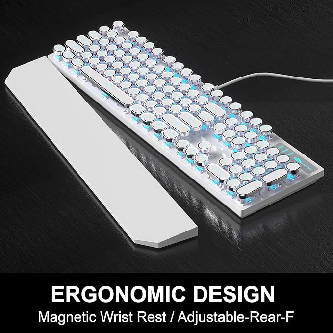 Retro Typewriter Keyboard and Mouse Combo, Cute White Keyboard with Linear Red Switches, Full Size Wired Mechanical Gaming Keyboard, Cool Light Up Keyboard and Mouse for Gaming,Work,Mac,PC,Windows