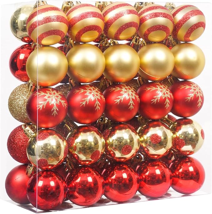 XmasExp 50ct Mini Vintage Christmas Ornaments Set Red and Gold Classic Retro Shatterproof Balls 1.57 Inch Christmas Decorations