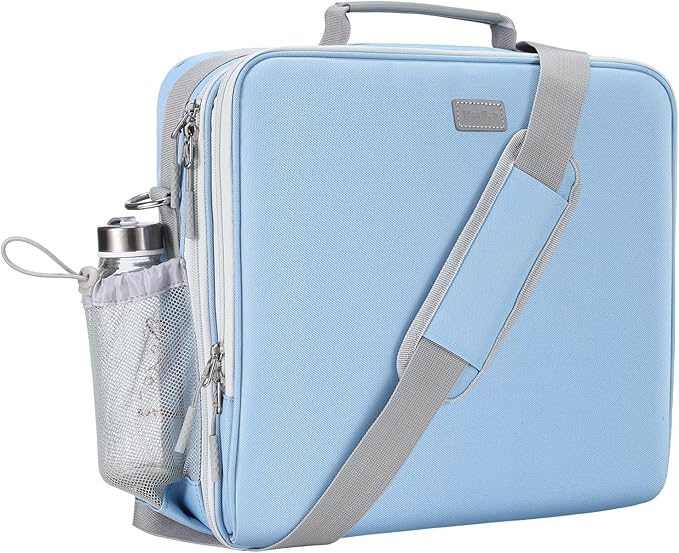 Zipper Binder, 3 Inch D-Ring 3 Ring with Water Bottle Holder,700 Sheet Capacity-Multiple Pockets,Binder with Strap for School/Office, Fit for 13" Tablet/Laptop,Patent Design-Baby Blue