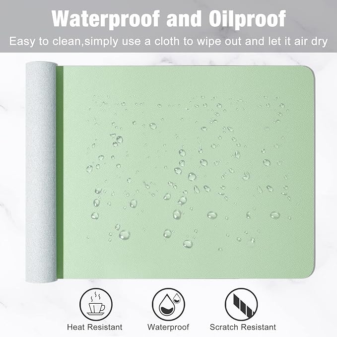 Hsurbtra Desk Pad, 30" x 14" PU Leather Desk Mat, XL Extended Mouse Pad, Waterproof Desktop Blotter Protector, Non-Slip Ultra Thin Large Laptop Keyboard Writing Mat for Office Home, Lake Green