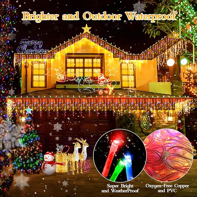 1600 LED 164FT Outdoor Christmas Lights Plug in 8 Modes with Timer Dimmable Christmas Decorations Waterproof Indoor Curtain String Lights for Roof Porch Garden Holiday Wedding Party Decor Multicolor
