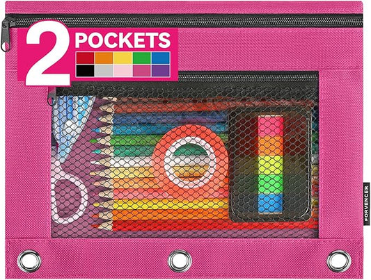 Forvencer Adorable Zipper Pencil Pouch, Cute Zipper Pouch for 3-ring Binders, Sturdy Binder Pouch with Smooth Zippers, Perfect for Students & Back to School, Portable Pencil Bag, Fuchsia