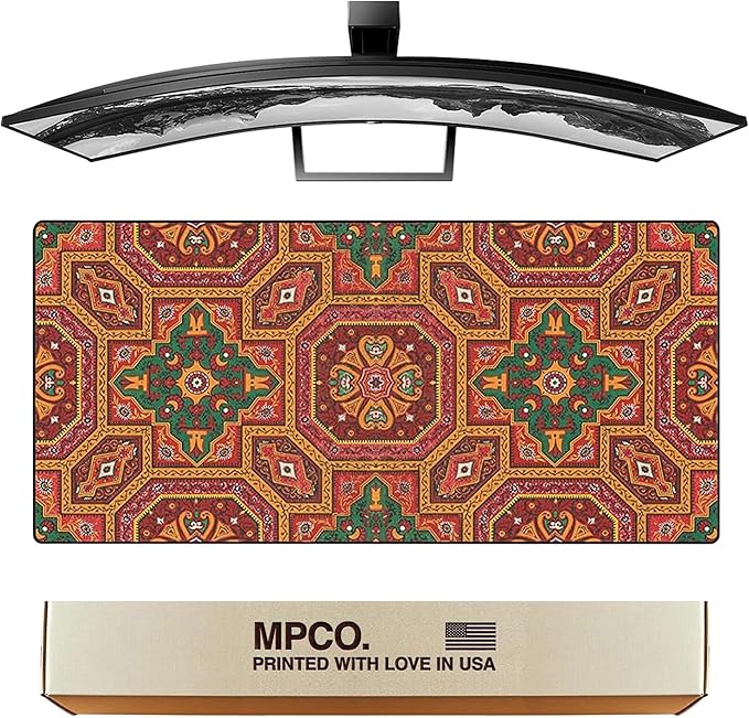 MPCO. Arabic Textiles Large Gaming Desk Pad - 36" x 17" Duraglyde Fabric Geometric-Charm Desk Mats - Non-Slip, Washable, Smooth Glide for Precision Gaming & Work
