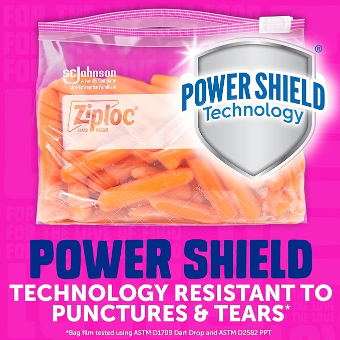 Ziploc Quart Food Storage Slider Bags, Power Shield Technology for More Durability, 22 Count (Packaging May Vary)