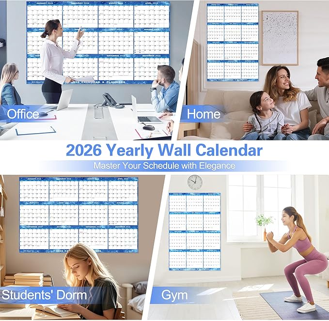 24" x 36" 2026 Wall Calendar Erasable Starry Sky, Wet & Dry Erase Large Laminated Annual Yearly Planner - 12 Month Horizontal/Vertical Calendar January to December for Easy Planning, Organizing