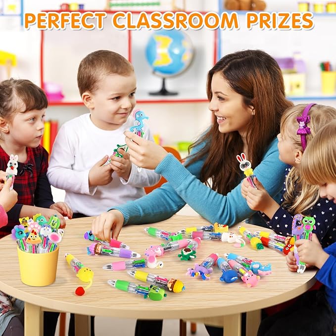 arscniek 24Pcs Multicolor Pen in One, 4-in-1 0.5mm Fine Point Cute Pens, Fun Kawaii Ballpoint Pen for Party Favors, Classroom Prizes, Teacher School Supplies, Bulk Gifts for Students