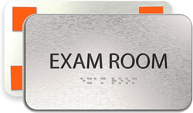 ADASigns Exam Room Sign 7" W x 4" H - Durable Brushed Aluminum with Grade 2 Braille - Easy Installation with Strong Double Sided Tape - ADA Compliant Medical Office Door Signs for Businesses & Offices