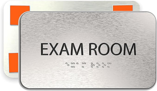 ADASigns Exam Room Sign 7" W x 4" H - Durable Brushed Aluminum with Grade 2 Braille - Easy Installation with Strong Double Sided Tape - ADA Compliant Medical Office Door Signs for Businesses & Offices