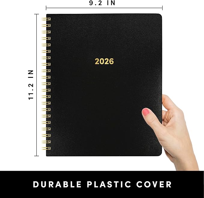 PAPERAGE 2026 Weekly & Monthly Planner, 12 Months (January 2026 - December 2026), 9.2 in x 11.2 in, Spiral Bound 2026 Planner with Weekly, Monthly & Yearly Views, Note Pages & Inner Pocket – Black