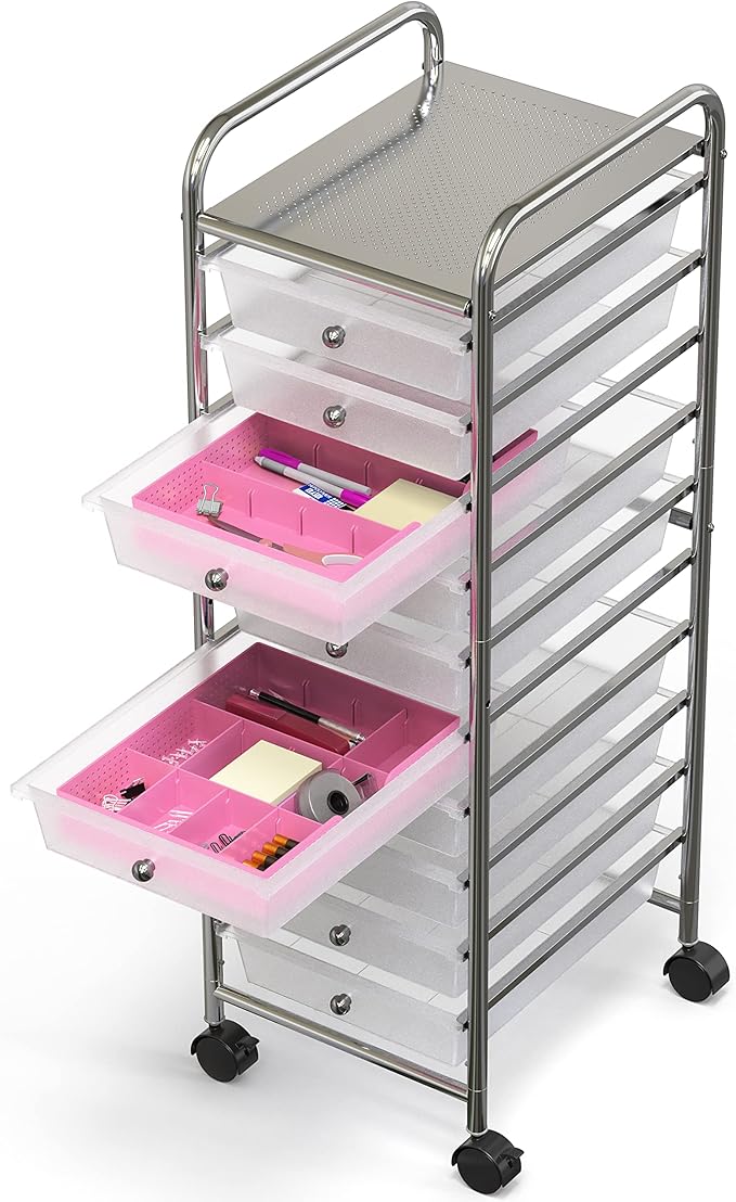 Simple Houseware Drawer Organizer Tray with 9 Adjustable Compartments, Pink
