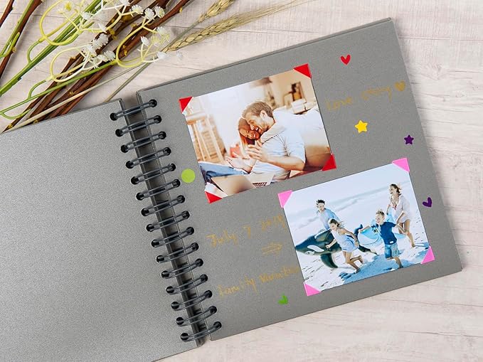 potricher 8 x 8 Inch DIY Scrapbook Photo Album 80 Pages Thick Kraft Blank Gray Paper Memory Book for Wedding and Anniversary Family (Gray, 8 Inch)