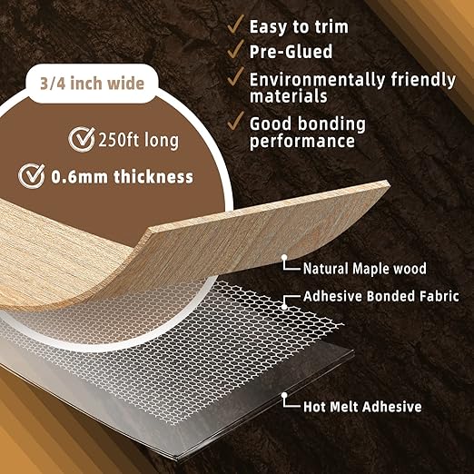 GSCIT Club Maple Edge Banding, 3/4 inch x 250ft roll of Veneer Edge Banding Preglued Flexible, Real Wood Tape Banding