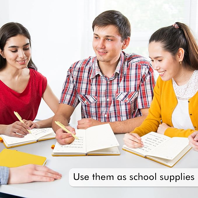 12 Pack Notebooks Journals Bulk with 12 Black Pens, Feela A5 Hardcover Notebook Classic Ruled Journal Set with Pen Holder for School Business Work Travel Writing, 120 GSM, 5.1”x8.3”, Yellow