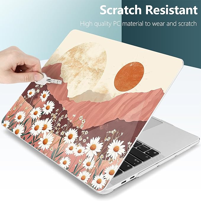 TWOLSKOO Compatible with MacBook Pro 13 inch Case 2023-2016 A2338 M2/M1 A2251 A2289 A2159 A1989 A1706, Plastic Hard Shell Cover & Keyboard Skin & Screen Protector, Mountains & Daisies