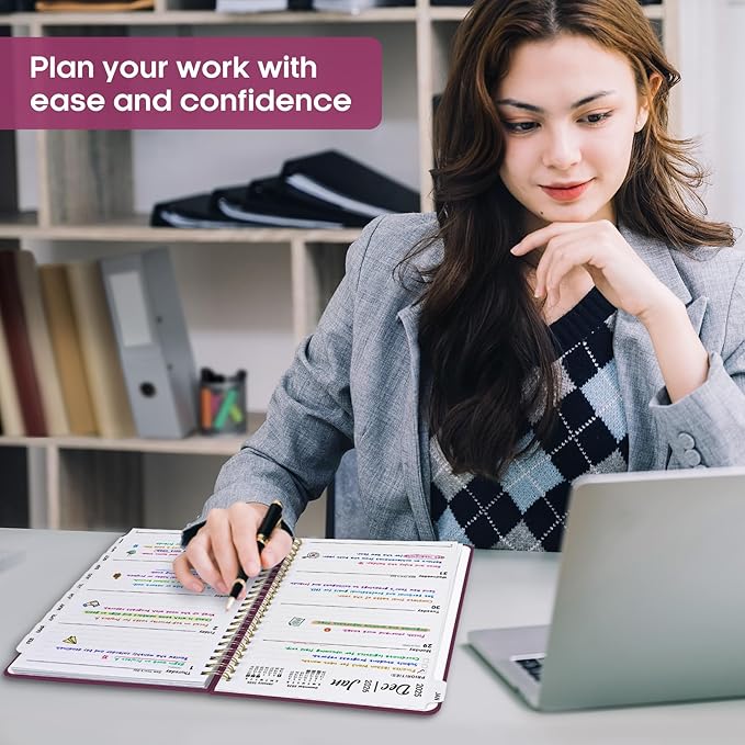 2026 Planner, Weekly and Monthly Calendar Planner Book, January 2026 - December 2026, Hardcover Spiral Planner with Monthly Tabs, Notes Pages, Perfect for Women & Men, A5 (6.4" x 8.5") - Raspberry