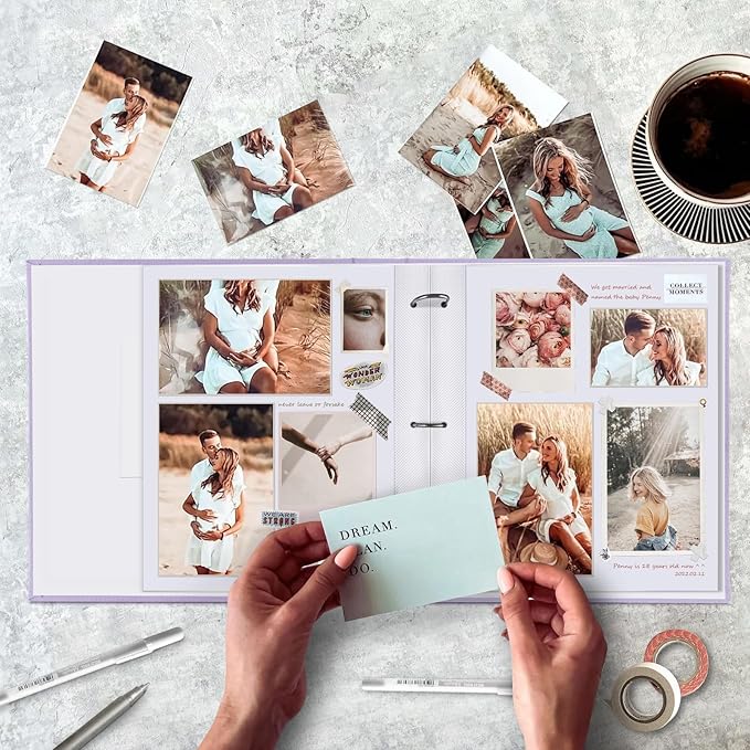 8.5x11 Inch Large 3 Ring DIY Scrapbook Photo Album with 30 Plastic Sleeves 60 Pages Blank Scrapbooks, 8.5 x 11 Scrap Book Albums for Baby Travel Wedding Graduation kids (Light Purple)