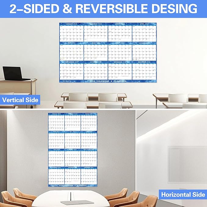 24" x 36" 2026 Wall Calendar Erasable Starry Sky, Wet & Dry Erase Large Laminated Annual Yearly Planner - 12 Month Horizontal/Vertical Calendar January to December for Easy Planning, Organizing