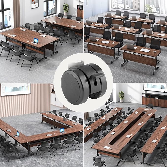 Conference Room Table with Silent Wheels, Mobile Folding Conference Table for 16 Person,Flip Top Office Training Tables with Walnuts Wood Tabletop, for School,Business Meeting Rooms (8Pack 55in)
