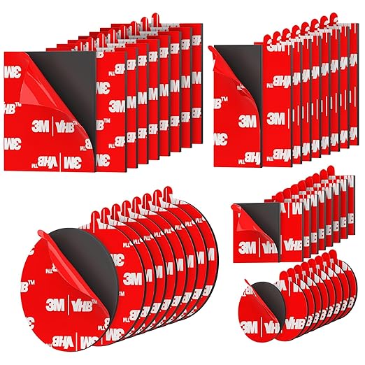 3M Double Sided Tape Heavy Duty 40PCS VHB Adhesive Pads 1“ and 2” Squares Dots Rectangles Pack Strong Waterproof Mounting Tape for Dashboard Dash Cam Windshield Suction Cup Phone Holders Black