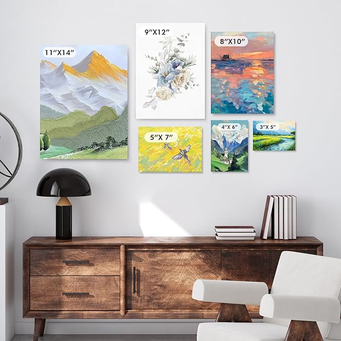 ESRICH Canvas Boards for Painting 32 Pack Art Supplies Paint Canvas 3x5, 4x6, 5x7, 8x10, 9x12, 11x14 Blank Large Canvases for Painting-Cotton Primed Canvas Panels for Acrylic, Oil, Gouache & Tempera.