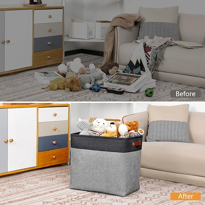 DULLEMELO Grey Storage Baskets for Organizing 3 Pack Fabric Shelf Baskets for Gifts Empty Large Storage Organizer for Closet,Clothes,Toys,Bedroom (Black&Grey)