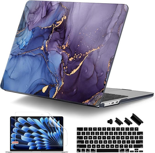 DONGKE Compatible with M4 MacBook Air 15 inch Case 2025 2024 2023 A3241 A3114 A2941 M3 M2 Liquid Retina Display Touch ID, Plastic Hard Case & Keyboard Skin & Screen Protector - Alcohol Ink Art