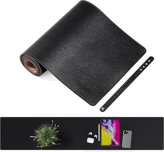 MAIDERN 39.4” x 7.9” Narrow Table Cover, Reversible Leather & Cork Console Table Mat, Long Slim Table Protector for Sofa Table, Entryway, Sideboard, Hallway, or Buffet Table (Black)