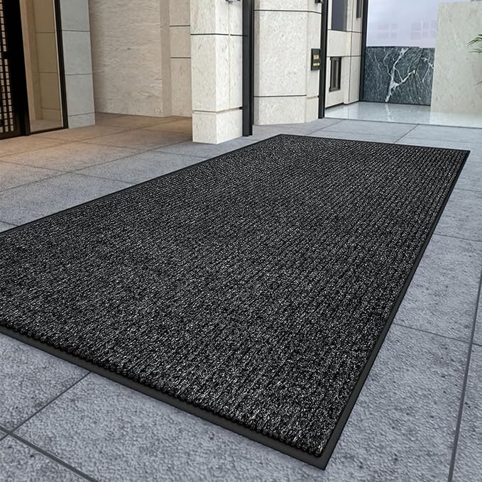 Kuyal Front Door Mat, 3'x6' Indoor Outdoor Entrance Mat, Commercial Floor Mats Inside Outside Entrance, Heavy Duty Durable Welcome, Rubber Backing Non Slip Outdoor Mats for Entryway,Black