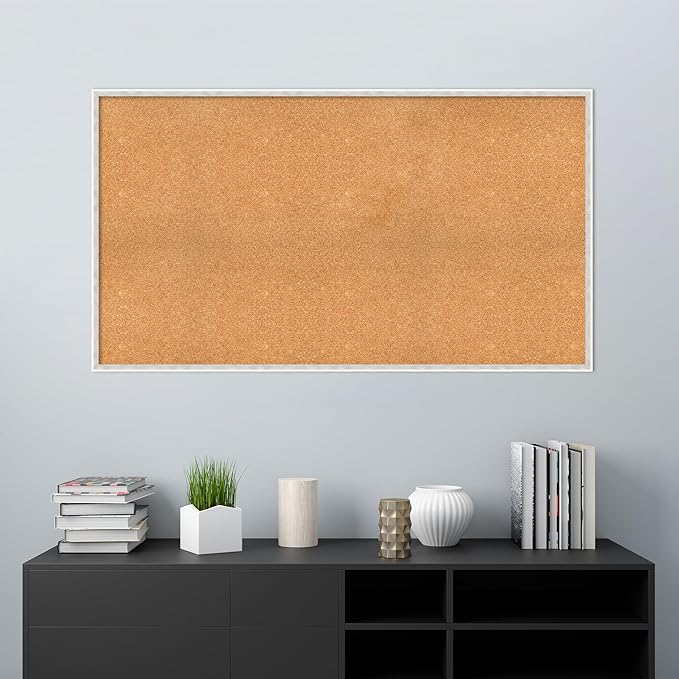 Amanti Art Natural Cork Board for Wall, 31x55 Vision Board with White Frame, Oversize Corkboard Office Decor for Home Organization, Modern Corkboard Pinboard to Display Items for Home Organization in