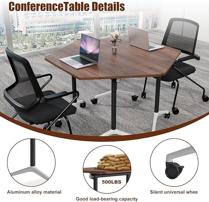 Conference Table, Folding Conference Desk Modern White, Seminar Table with Wheels, 2-10 People for Office, Meeting Break Room (6, 1915TXH, 47IN)