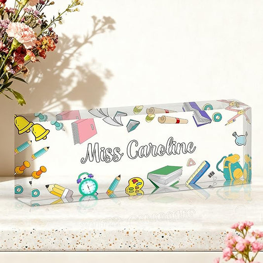 Ship Next Day-Custom Name Plate for Desk, Desk Name Plate Personalized, Acrylic Office Desk Accessories, Appreciation Gifts for Coworkers Employee Boss Women Men (Teacher)