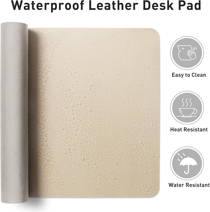 Aothia Leather Desk Pad Protector, Office Mat, Large Mouse Pad, Non-Slip PU Leather Blotter, Laptop Desk Pad, Waterproof Writing Pad for Office and Home (Beige, 31.5" x 15.7")