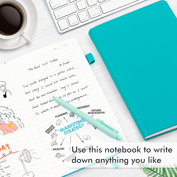 feela 8 Pack Notebooks Journals Bulk, Hardcover Notebook Classic Ruled Lined Journals with Pen Holder for Women Girls School Business Supplies, with 8 Black Pens, 120 GSM, 5.1”x8.3”, A5, Emerald