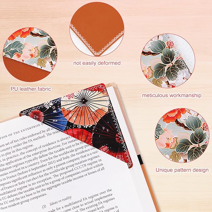 4 Pieces Leather Bookmarks, Cute Book Accessories for Reading Lovers, Page Markers for Women Men Kids Students Teachers Retirement Birthday Gift (Japanese)