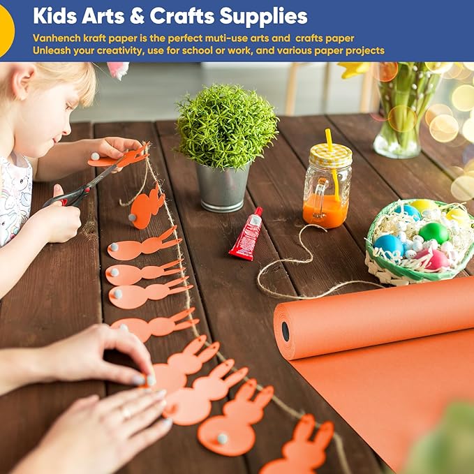 Vanhench Orange Wrapping Paper Roll 17.5"×963" (80/1/4FT), Orange Kraft Paper Roll，Solid Color Art Kraft Craft Paper Roll for Gift Wrapping, Birthday, Bouquet Flower Poster Bulletin Board Paper