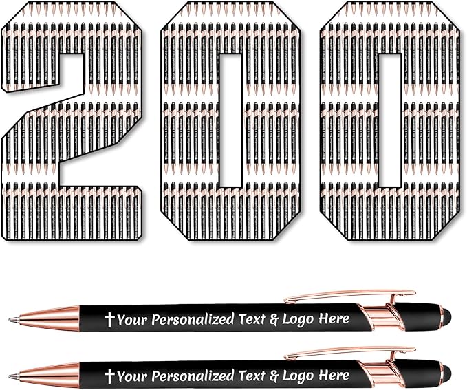 STREADVE 200 Personalized Custom Pens Engraved Writing Pen with Name Logo, Customized Promotional Items Stylus Pen Gifts for Men Women Realtor Nurse Wedding Business, Black