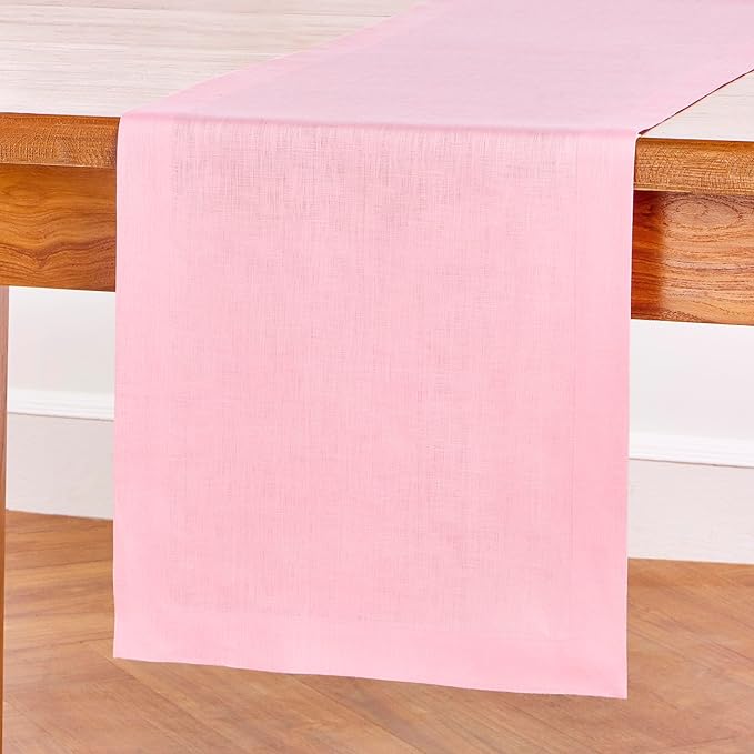 Solino Home Linen Pink Lemonade Table Runner 108 Inches Long - 100% Pure Linen 14 x 108 Inch Table Runner - Fete