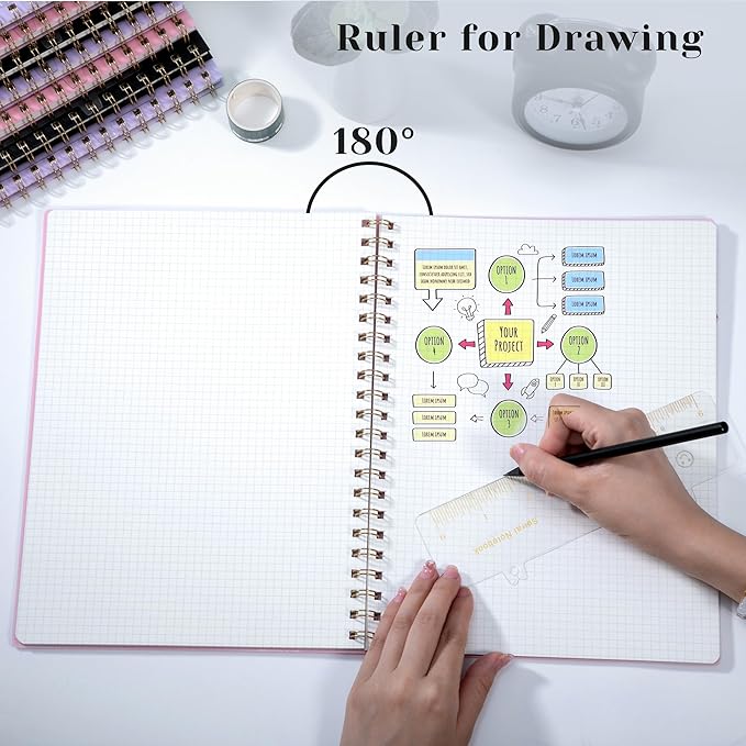 Yoment Graph Paper Notebook Spiral Notebook 8.5 x 11 A4 Large Grid Paper Notebooks, 100 GSM Thick Graph Paper, Plastic Cover Graphing Notebook for Work School Engineering, A4 Pink