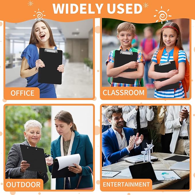 Black Clipboards, PANDRI 6 Pack Plastic Black Clipboards with Low Profile Clip 12.5 x 9 Standard Letter Size Clipboard for classrooms Office