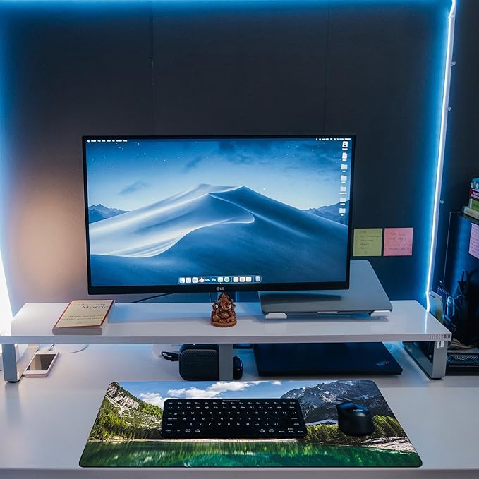 Desk Mat, Lake Mountain Landscape Desk Pad, The Alps Large Gaming Mouse Pad for Desk, 31.5"x15.7" Extended Big Computer Keyboard Mouse Pad with Non-Slip Base and Stitched Edge