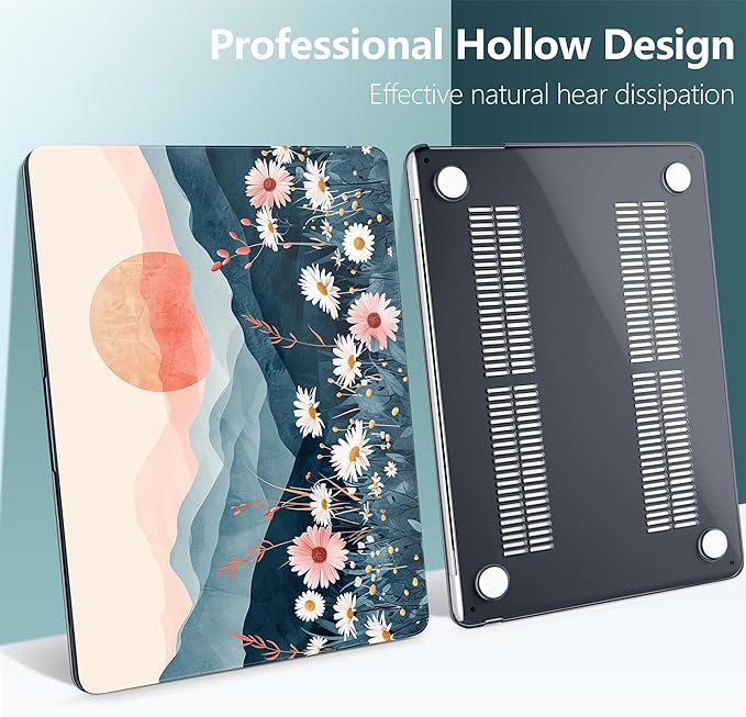 DONGKE Compatible with M4 MacBook Air 15 inch Case 2025 2024 2023 A3241 A3114 A2941 M3 M2 Liquid Retina Display Touch ID, Plastic Hard Case & Keyboard Skin & Screen Protector - Sun & Daisie