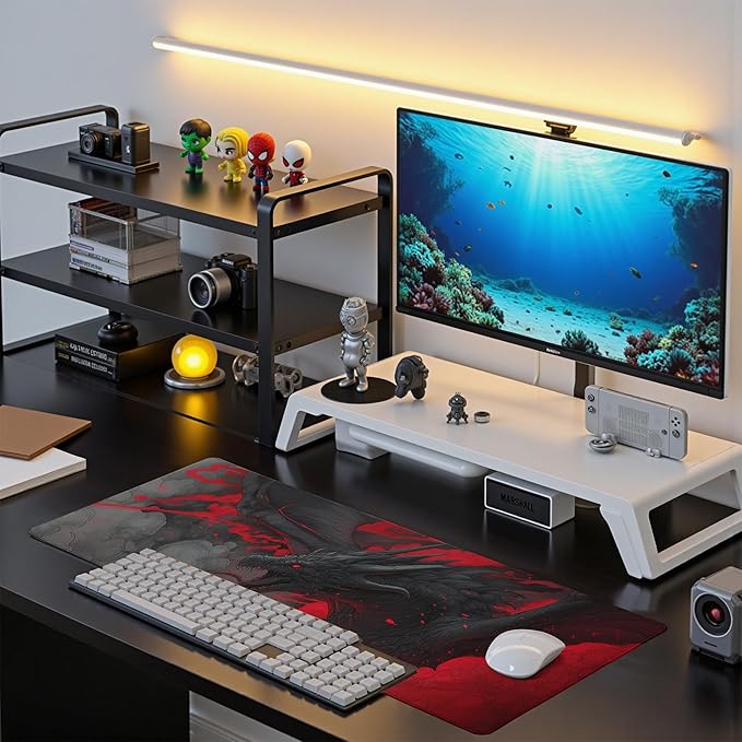 Huge Dragon Mouse Pad Desk Mat XL Extended Large Gaming Desk Pad Mousepad, Red and Black Computer Laptop Keyboard and Mouse Mat, Desktop Protector Mat for Office and Home 31.5x11.8 in