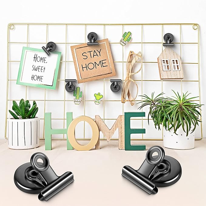 Grtard 24 Pack Magnetic Clips Heavy Duty, Black Magnet Clips for Fridge, Refrigerator Magnets, Strong Magnetic Clip, Scratch Free Magnets with Clip for Whiteboard, Refrigerator, Cruise, Locker