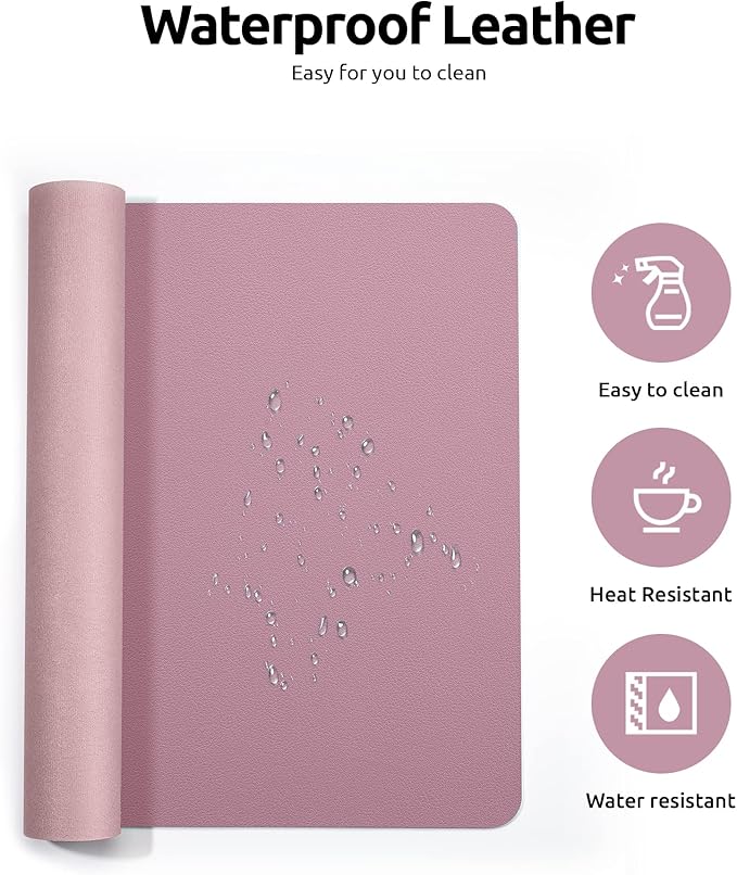YSAGi Leather Desk Protector, Office Mat, Large Mouse Mat, Non-Slip PU Leather Blotter, Laptop Pad, Waterproof Writing Pad for Office and Home (Pale Mauve, 31.5" x 15.8")