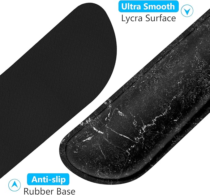 Dapesuom Enlarge Keyboard Wrist Rest, Memory Foam Wrist Cushion for Desk Mats Support, Cute Marble Pain Relief Keyboard Mouse Pad Rests Set with Non-Slip Base for Gaming Laptop Office Computer, Black