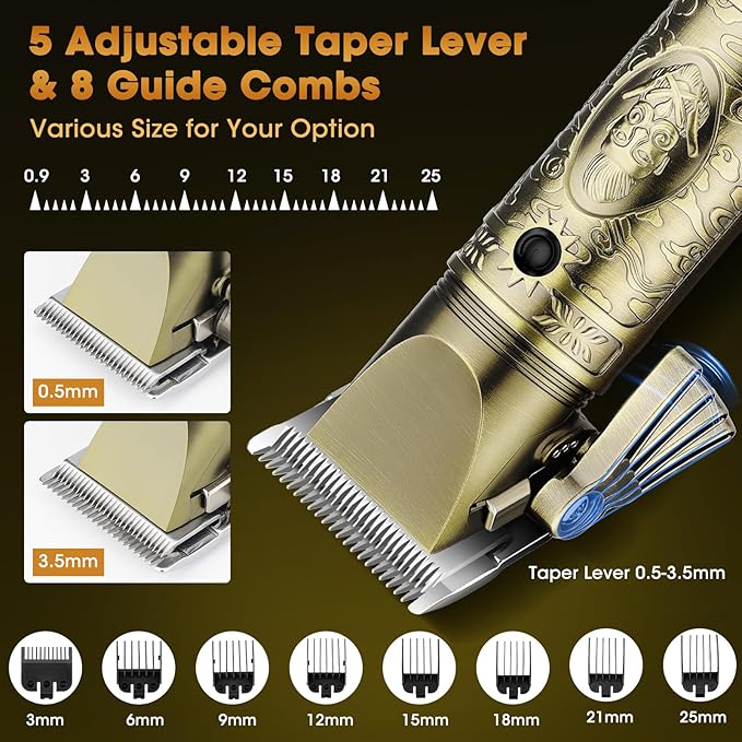 RESUXI Professional Hair Clippers for Men Electric Razor Shavers Nose Hair Trimmer and Detail Trimmer 5 Pcs Set，Cordless Beard Trimmer Barber Clippers for Hair Cutting Mens Grooming Kit